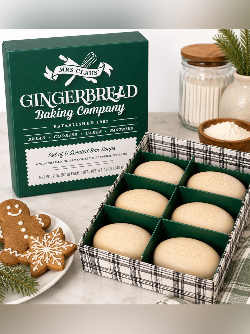 Mrs. Claus’ Gingerbread Baking Company Scented Soap Gift Set of 6 Holiday Bars